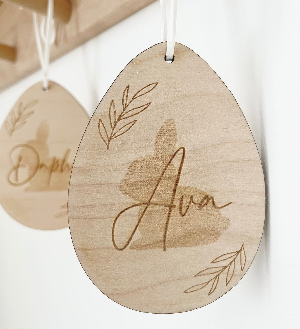 Personalised Easter Egg Tag - bunny and leaf