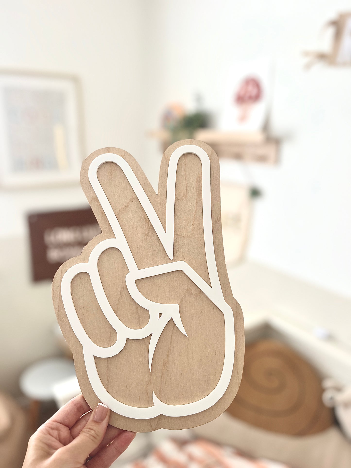 Peace sign - wood and white