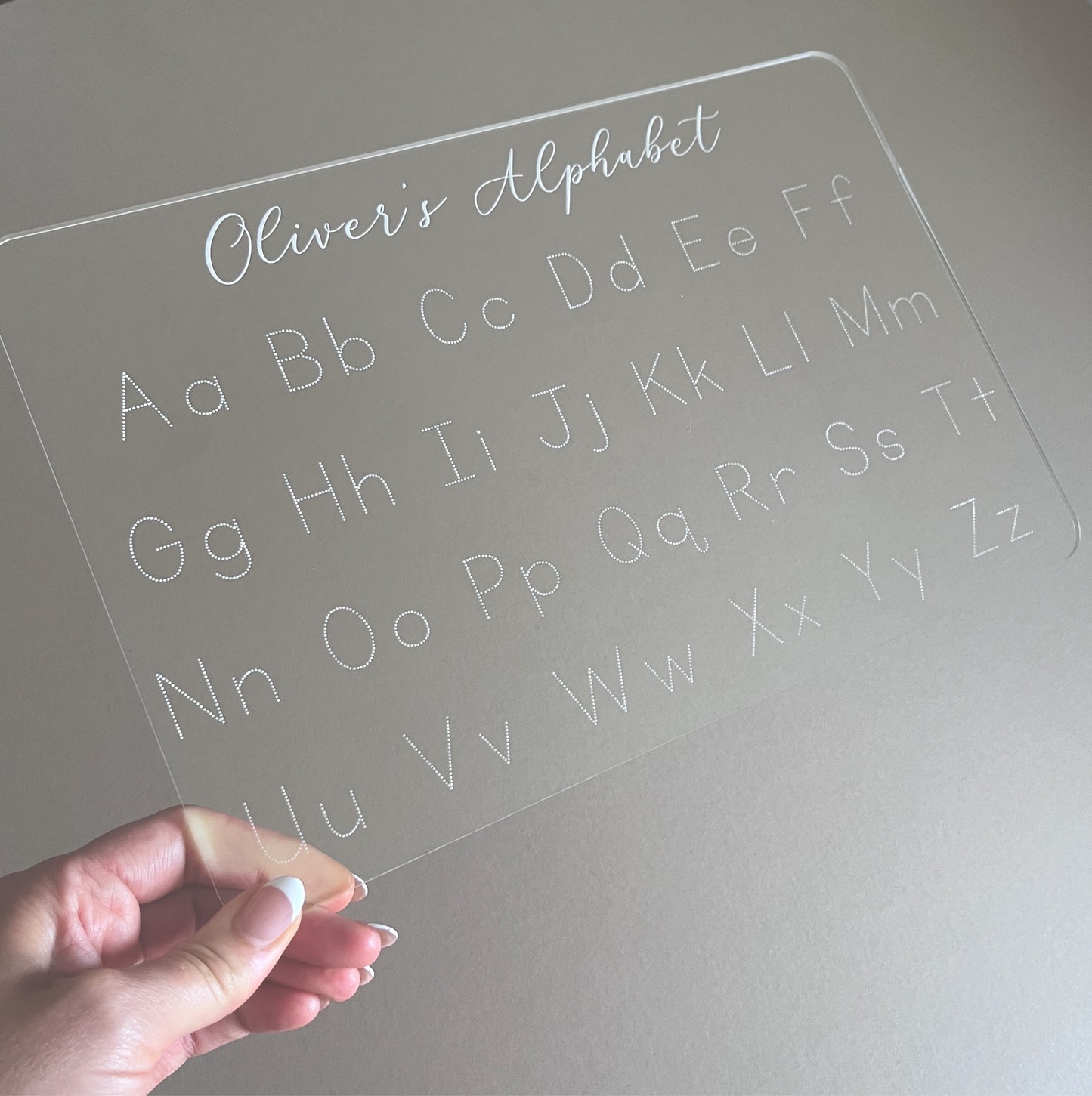 Personalised acrylic alphabet tracing board
