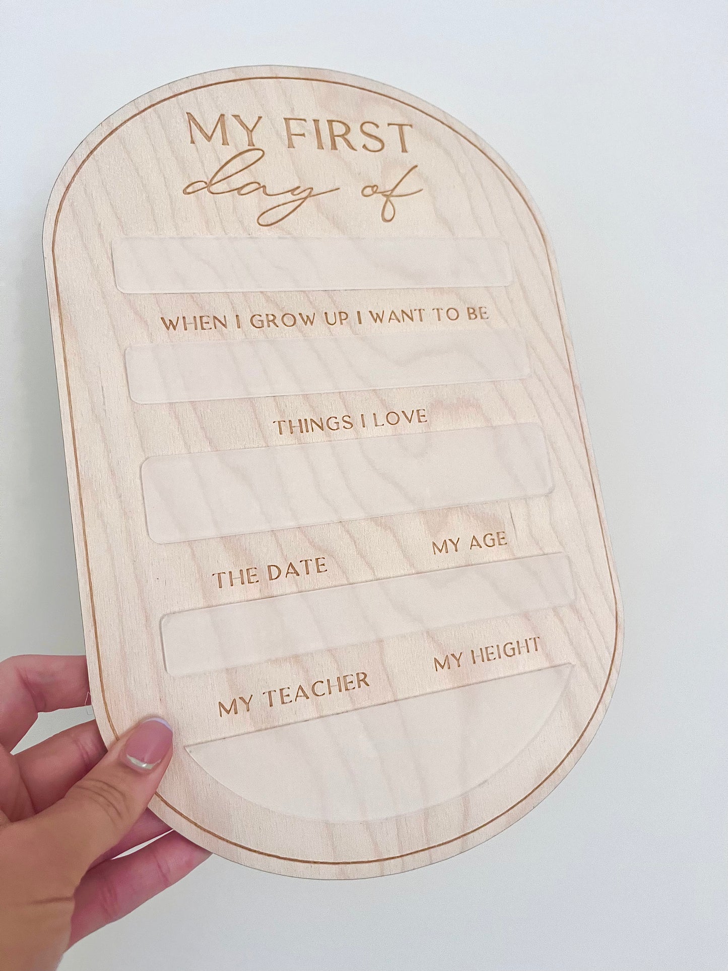 First day board - oval shape with frosted acrylic