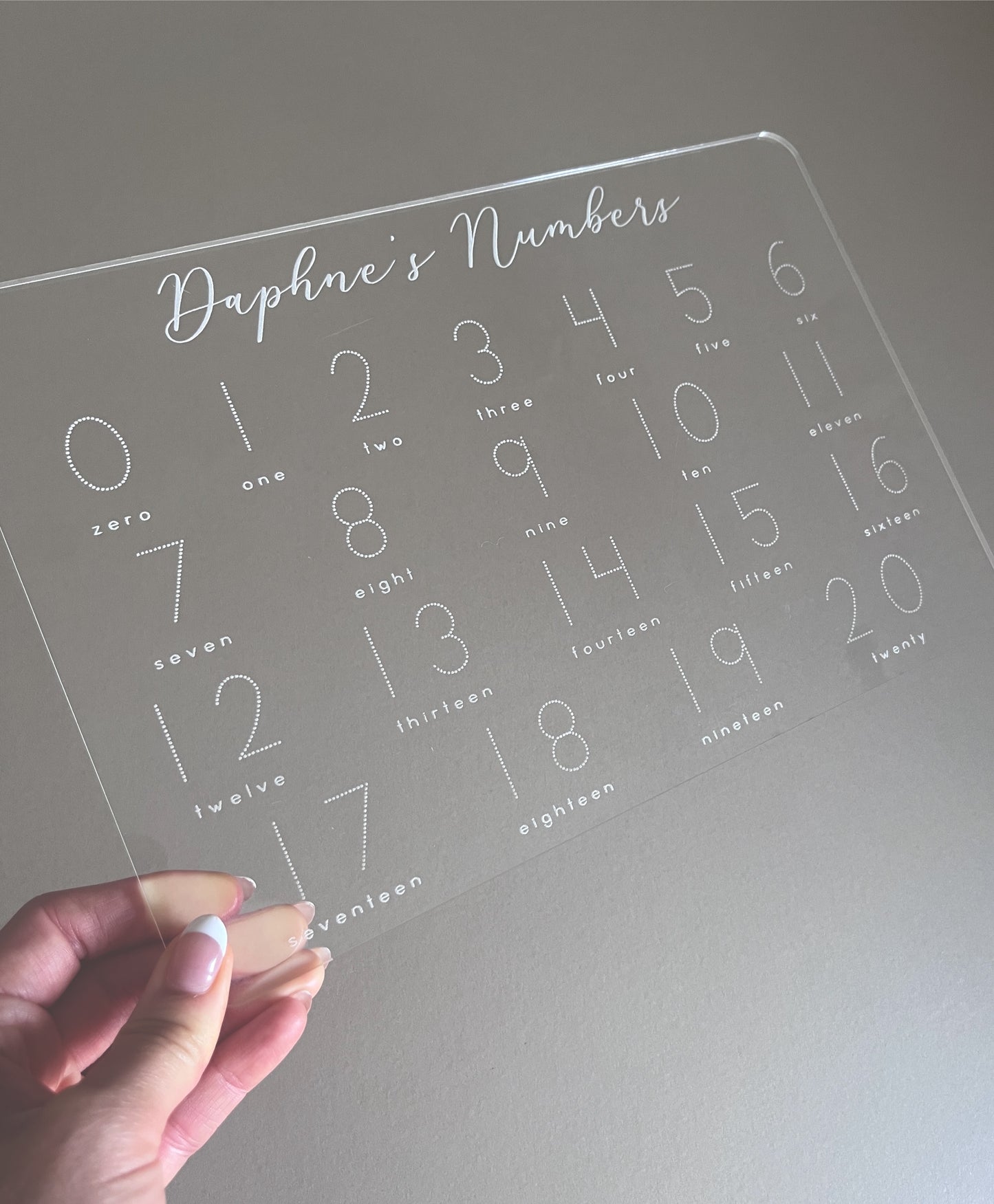 Personalised acrylic numbers tracing board