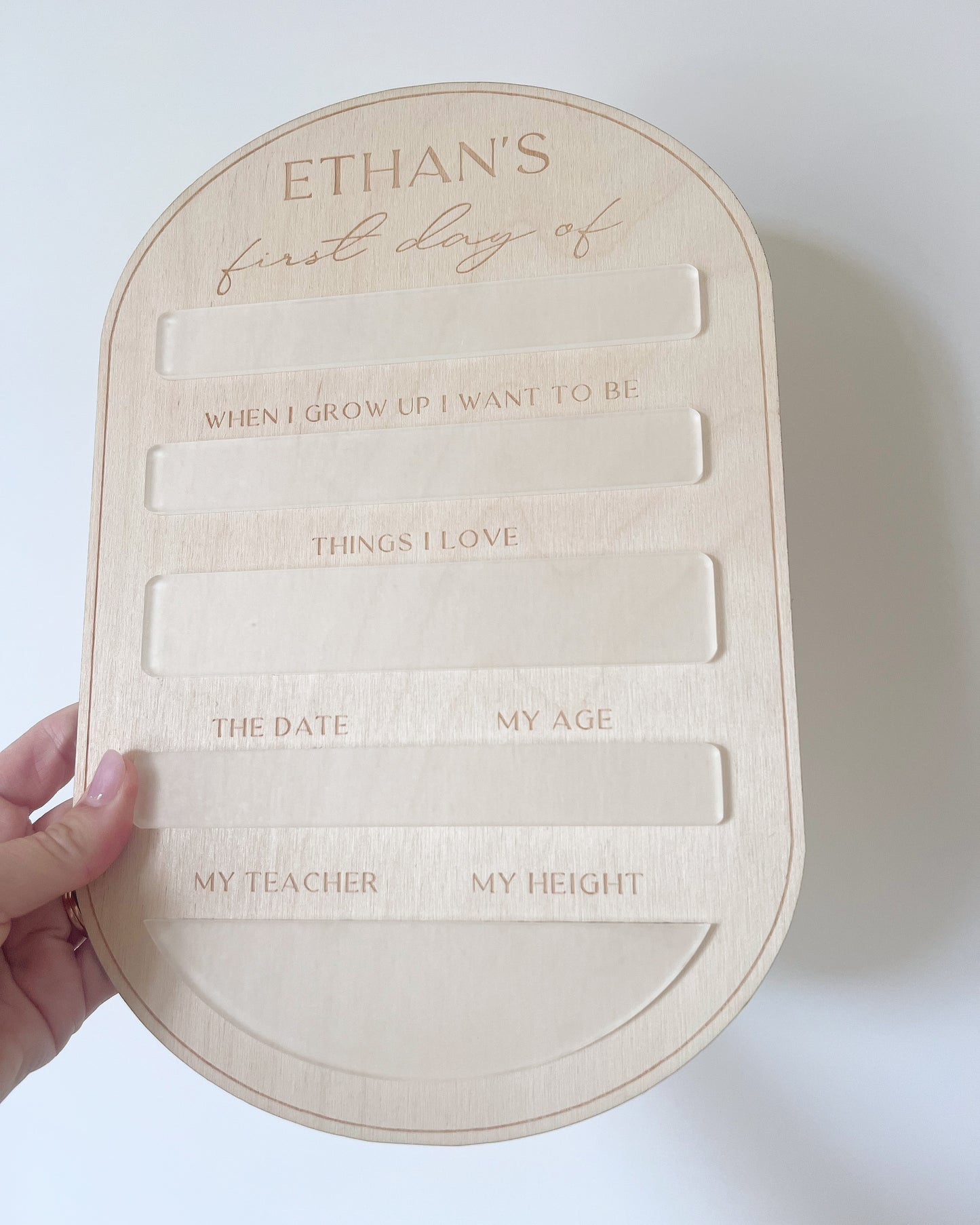Personalised first day board oval shape with frosted acrylic