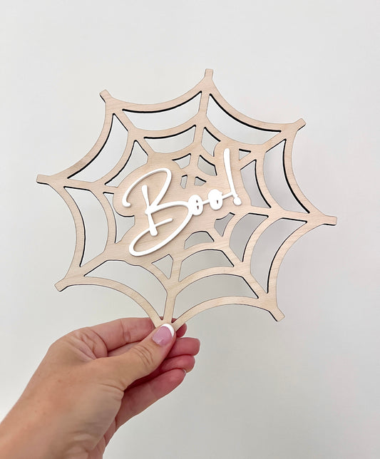 Boo! Cobweb plaque, wooden Halloween decor